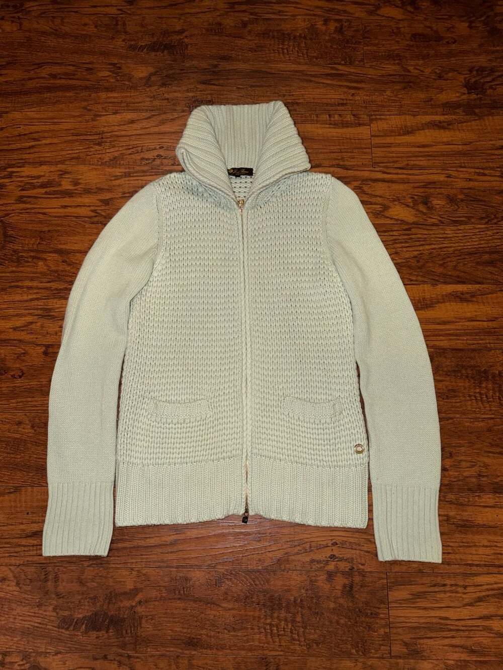 Loro Piana Light Green Cashmere Zip Up Sweater Made in Italy